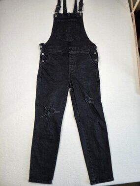 Old Navy Womens Black Denim Distressed Overalls Size 6
